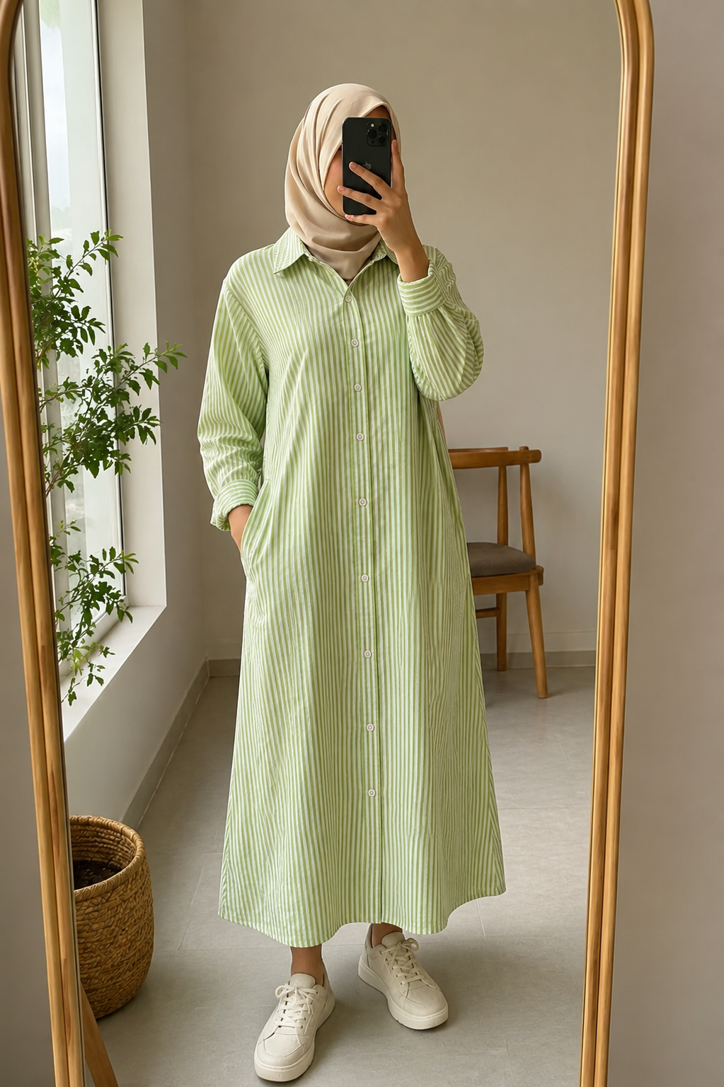 Imported stripe shirt dress