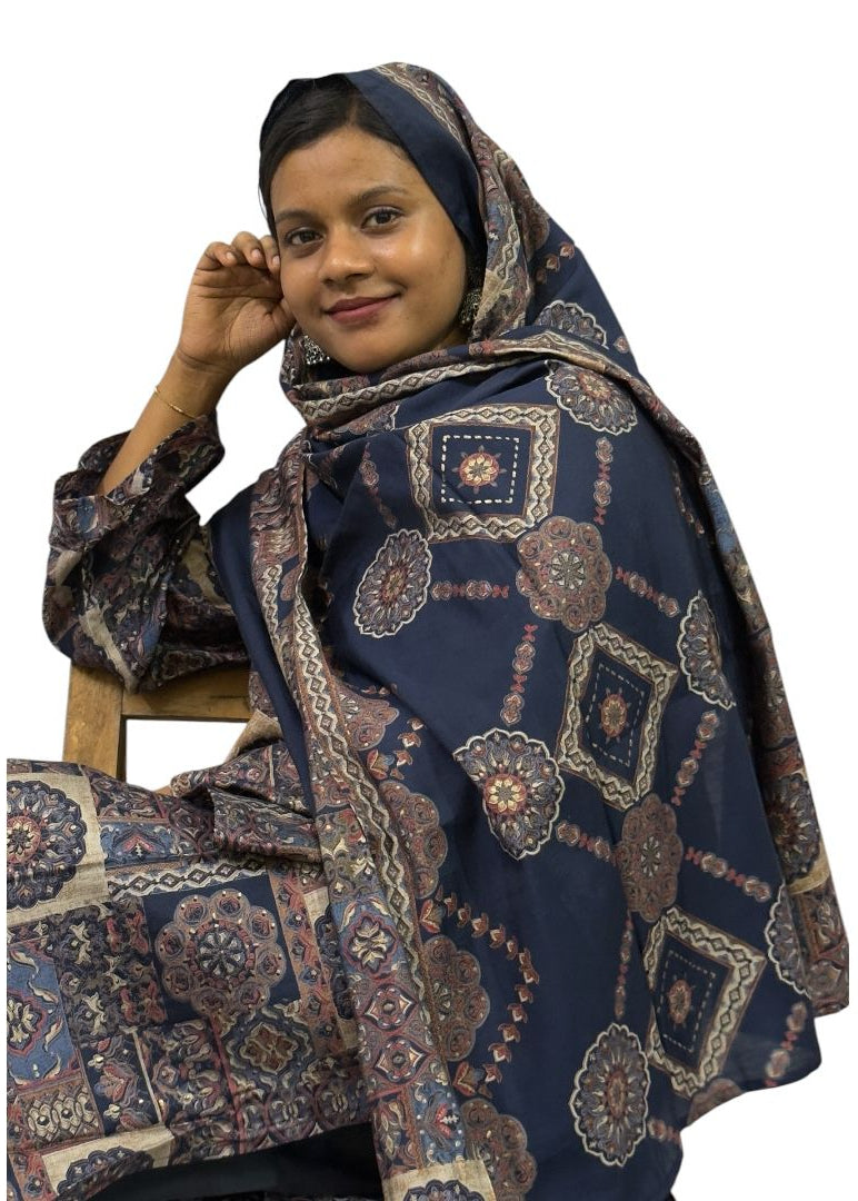 Navy Blue Ethnic Printed Kurti Set with Dupatta | ENNAH DESIGNS