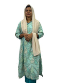 Elegant Aqua Blue Printed Kurti Set | ENNAH DESIGNS