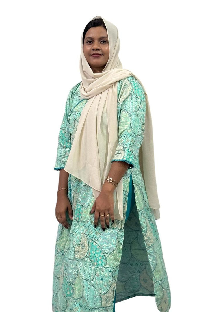 Elegant Aqua Blue Printed Kurti Set | ENNAH DESIGNS