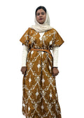 Elegant Mustard Brown Embroidered Maxi Dress | ENNAH DESIGNS