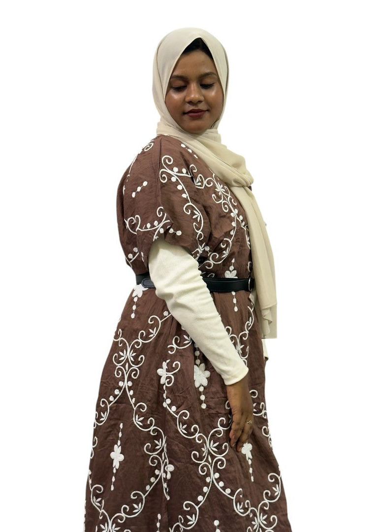 Elegant Brown Embroidered Maxi Dress | ENNAH DESIGNS