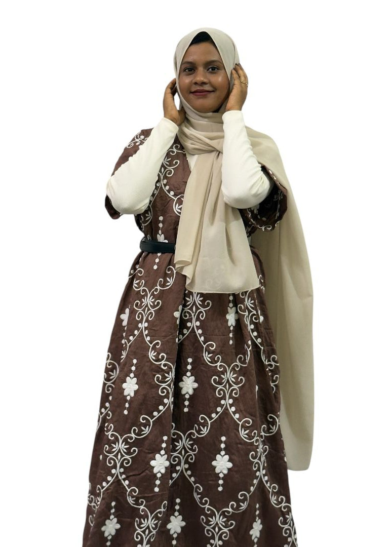 Elegant Brown Embroidered Maxi Dress | ENNAH DESIGNS