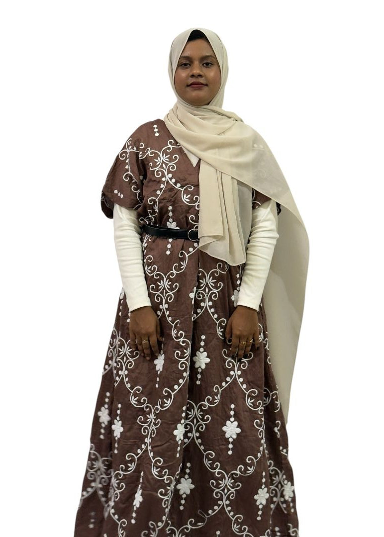 Elegant Brown Embroidered Maxi Dress | ENNAH DESIGNS