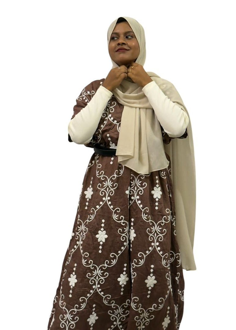 Elegant Brown Embroidered Maxi Dress | ENNAH DESIGNS