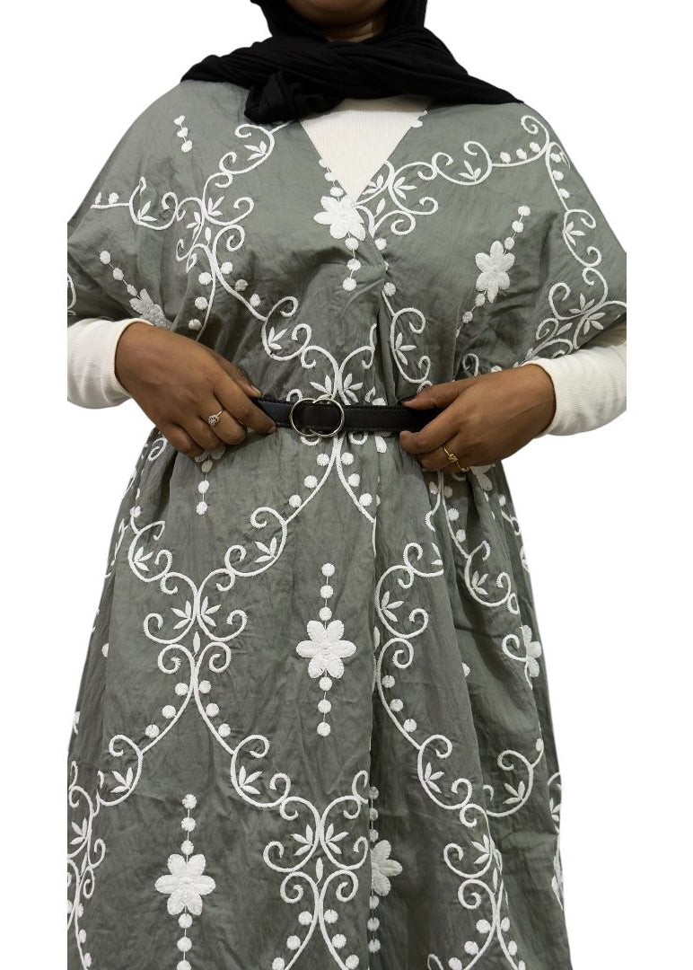 Elegant Sage Grey Embroidered Maxi Dress | ENNAH DESIGNS