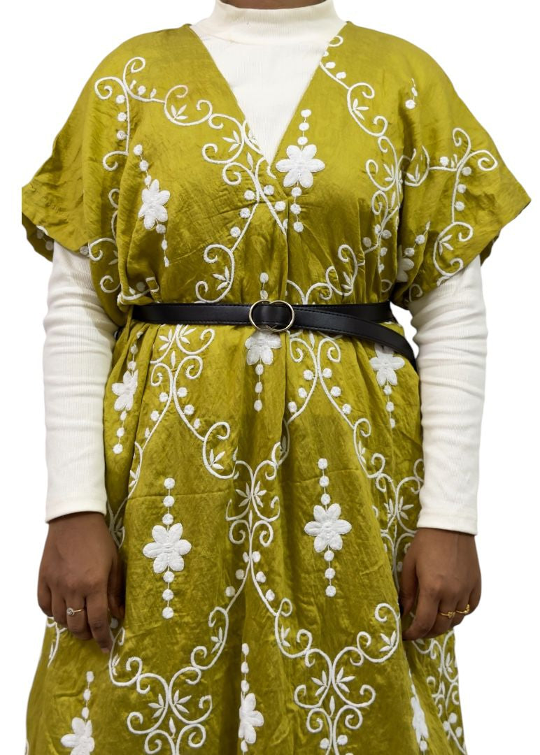 Elegant Olive Embroidered Maxi Dress | ENNAH DESIGNS