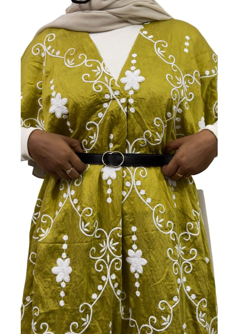 Elegant Olive Embroidered Maxi Dress | ENNAH DESIGNS