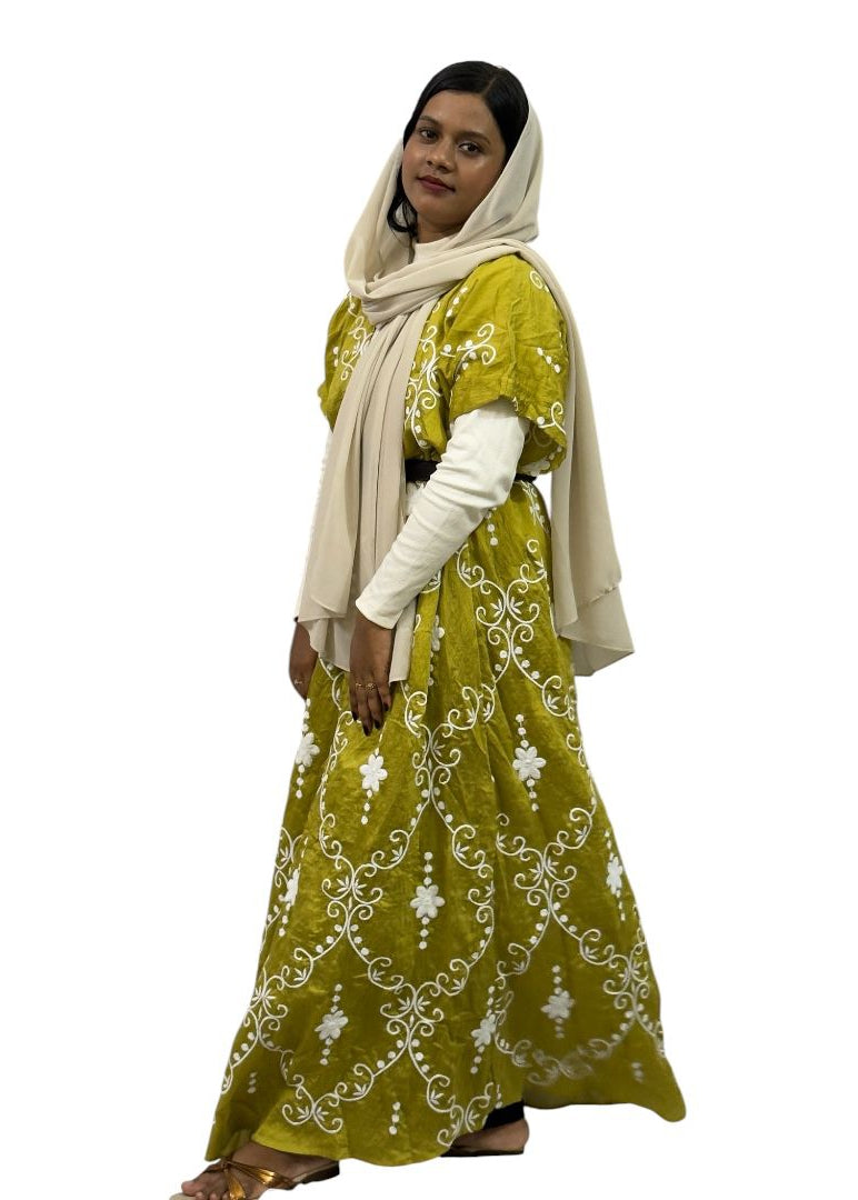 Elegant Olive Embroidered Maxi Dress | ENNAH DESIGNS