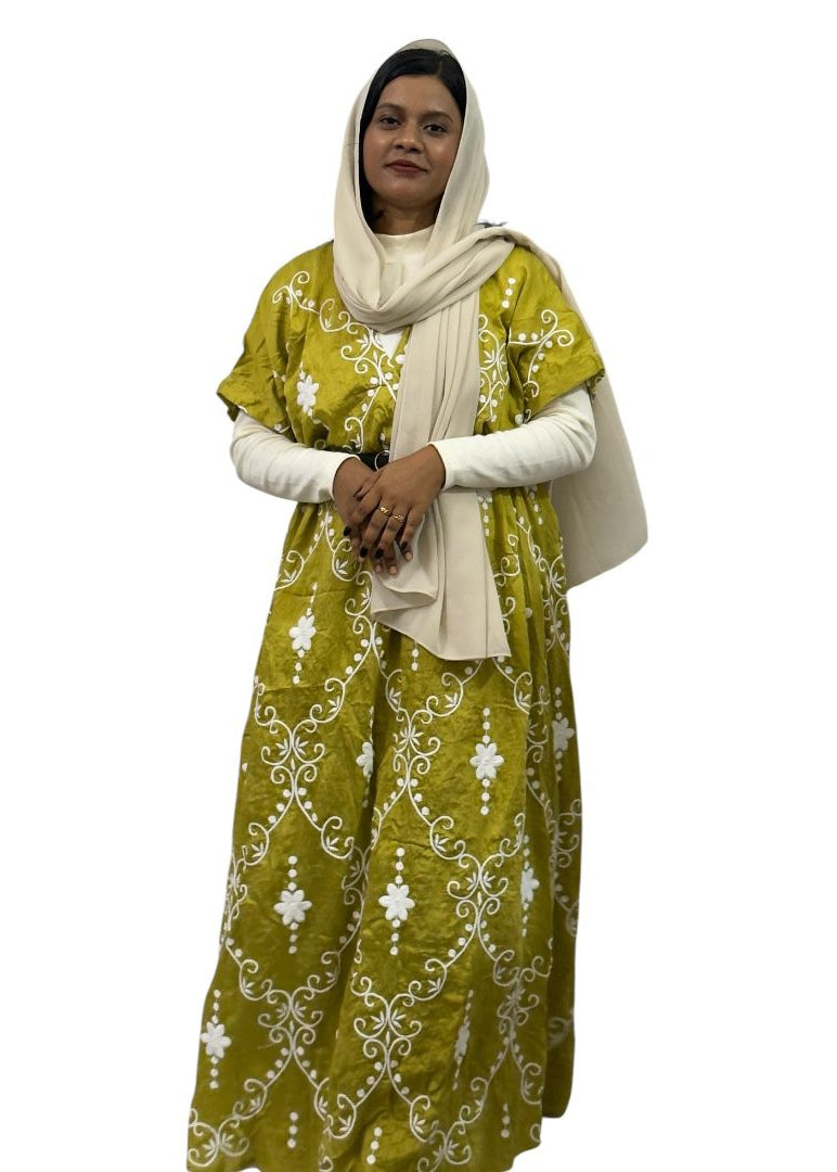 Elegant Olive Embroidered Maxi Dress | ENNAH DESIGNS