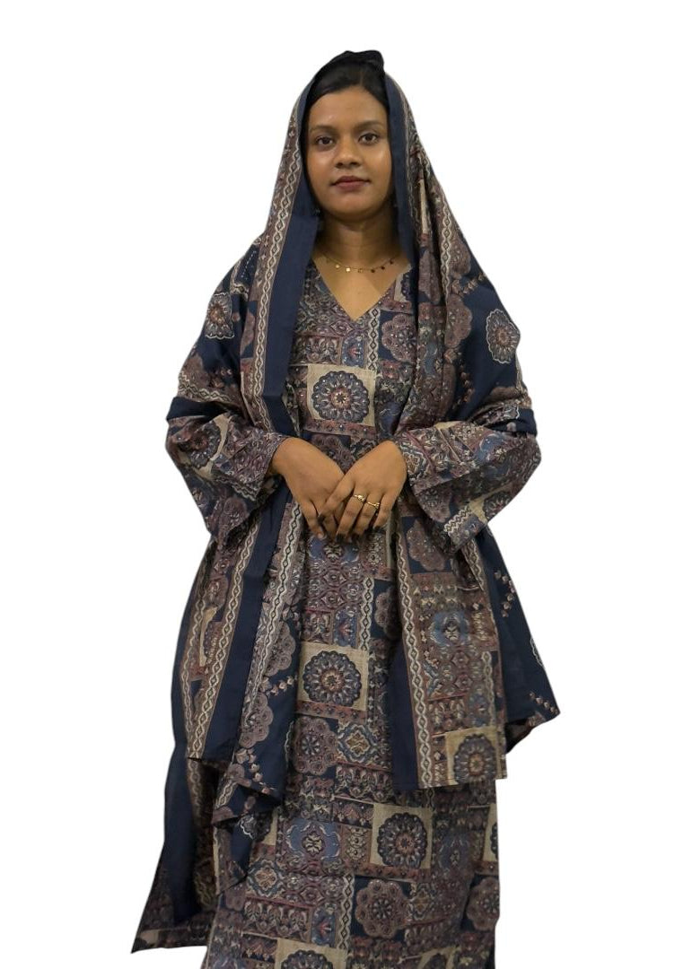 Navy Blue Ethnic Printed Kurti Set with Dupatta | ENNAH DESIGNS