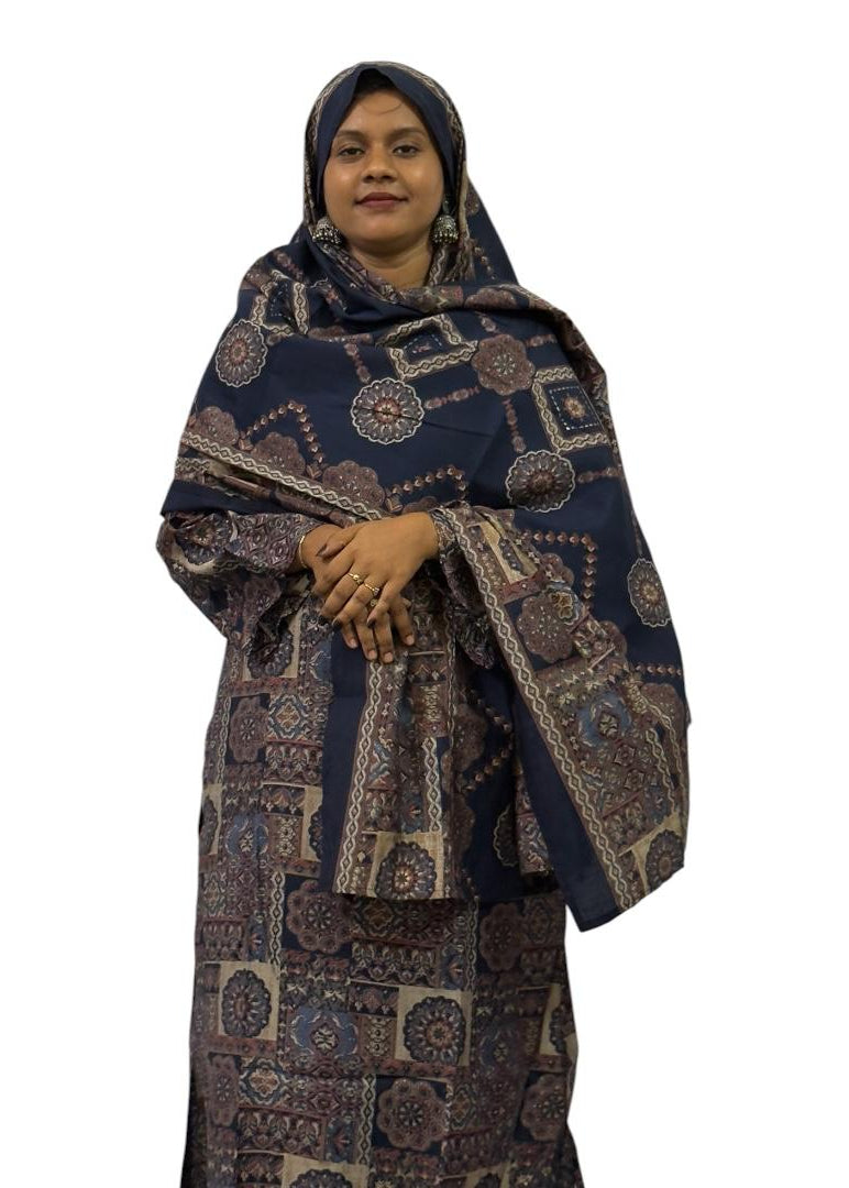 Navy Blue Ethnic Printed Kurti Set with Dupatta | ENNAH DESIGNS
