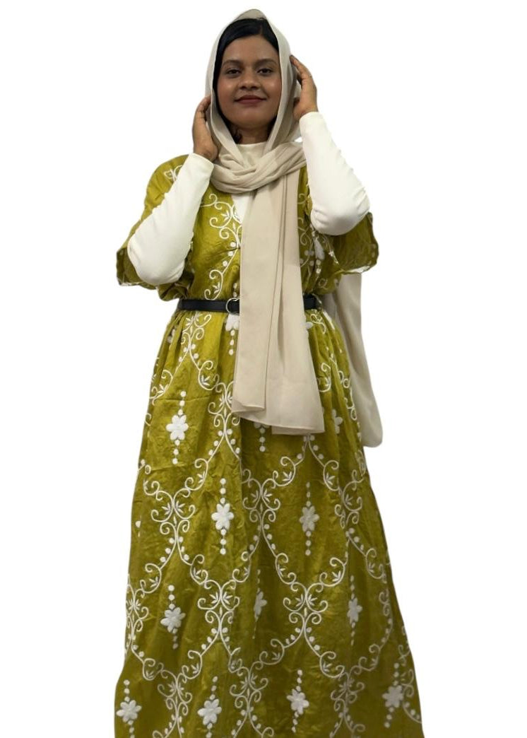 Elegant Olive Embroidered Maxi Dress | ENNAH DESIGNS