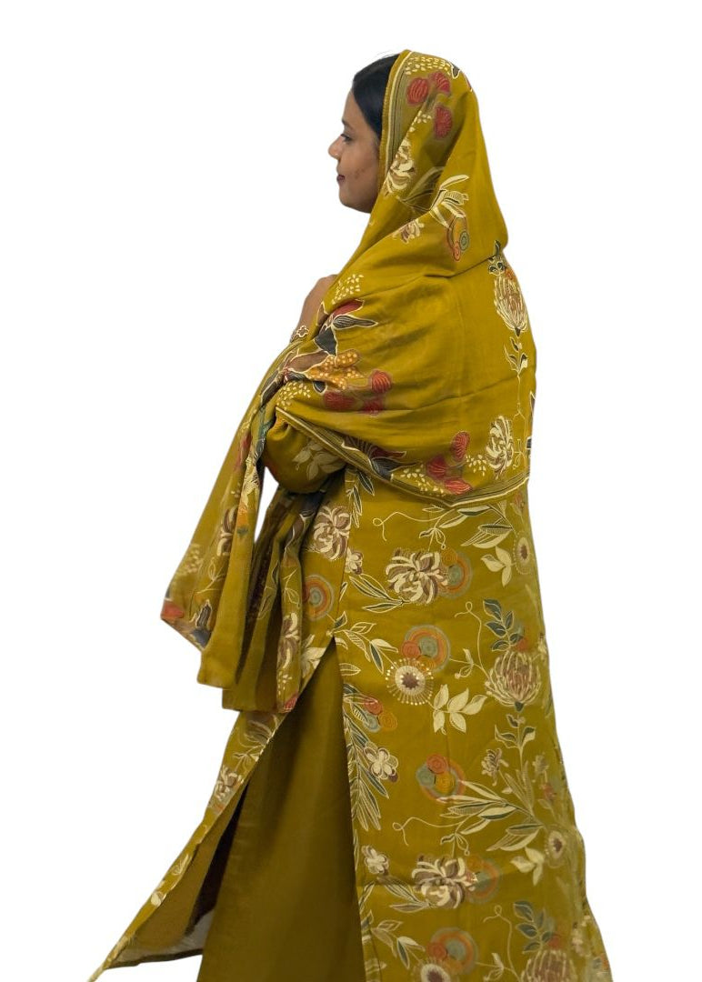 Mustard Floral Printed Kurti Set with Dupatta | ENNAH DESIGNS